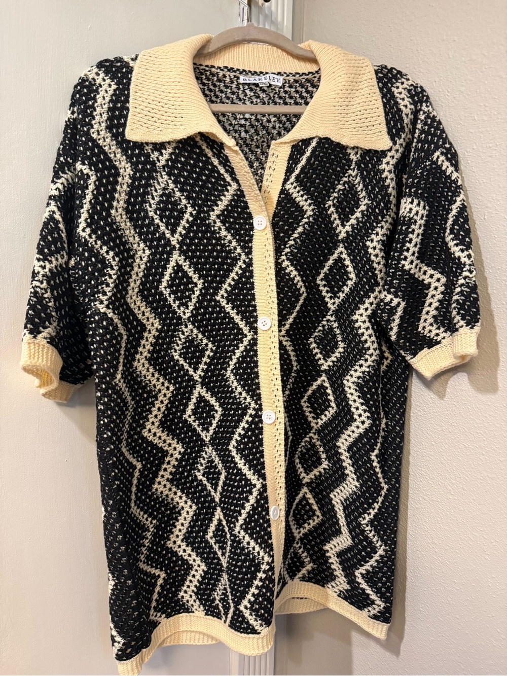 Black & Cream Knit Oversized Button-Up